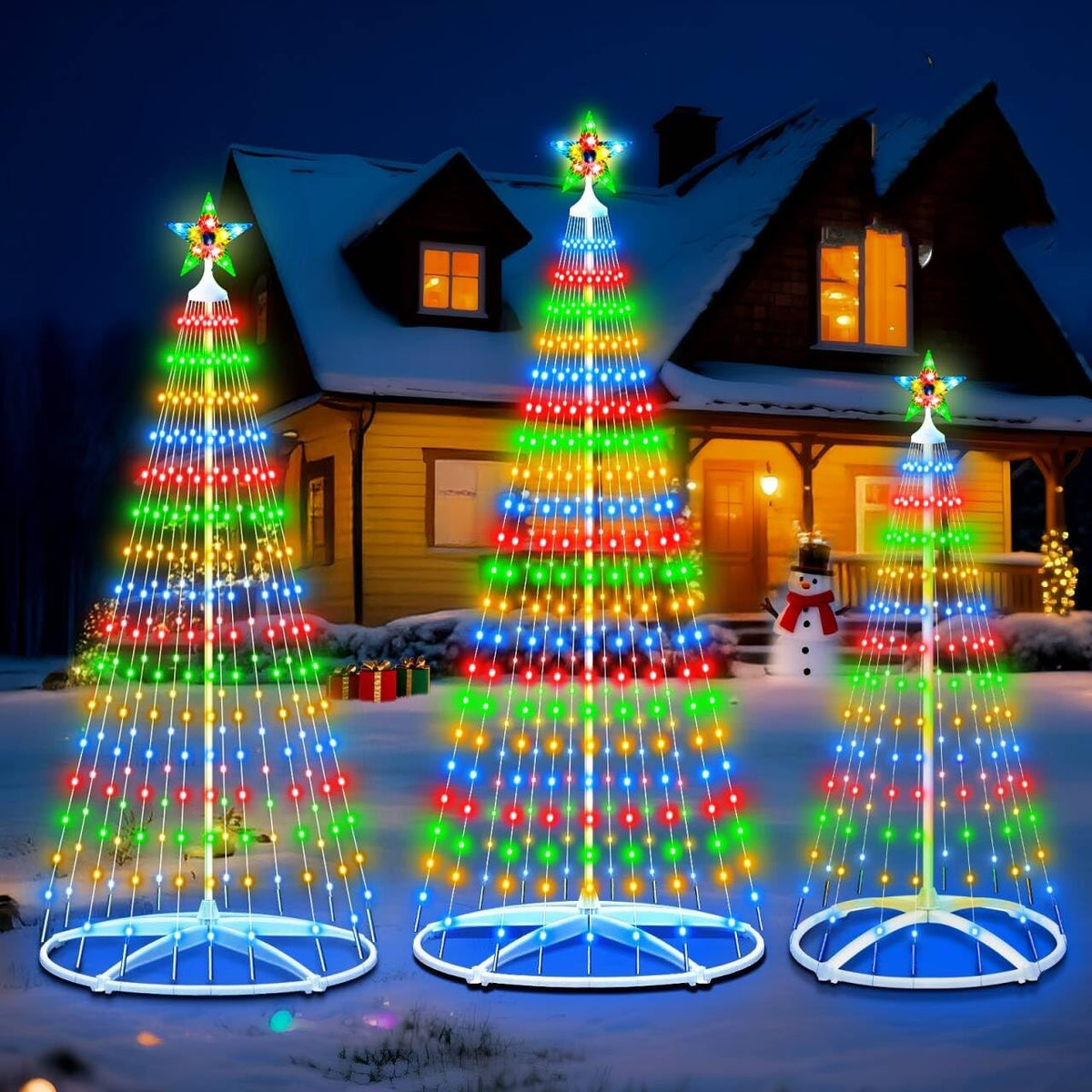 3-Pack Outdoor Lighted Christmas Trees with Remote Control - 5ft 6ft 7.5ft LED Cone Tree Lights, 12 Lighting Modes, IP65 Waterproof, Timer & Dimming Function for Home Holiday Christmas Decor
