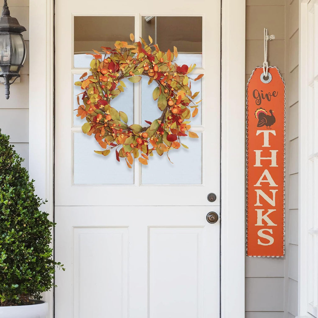 18-20 inch eucalyptus and magnolia fall wreath with, close-up detail