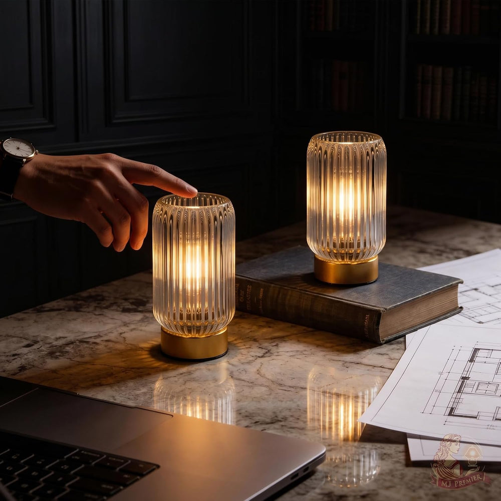 MJ PREMIER Battery Operated Lamp, Small Cordless Lamp with Timer, Clear*2