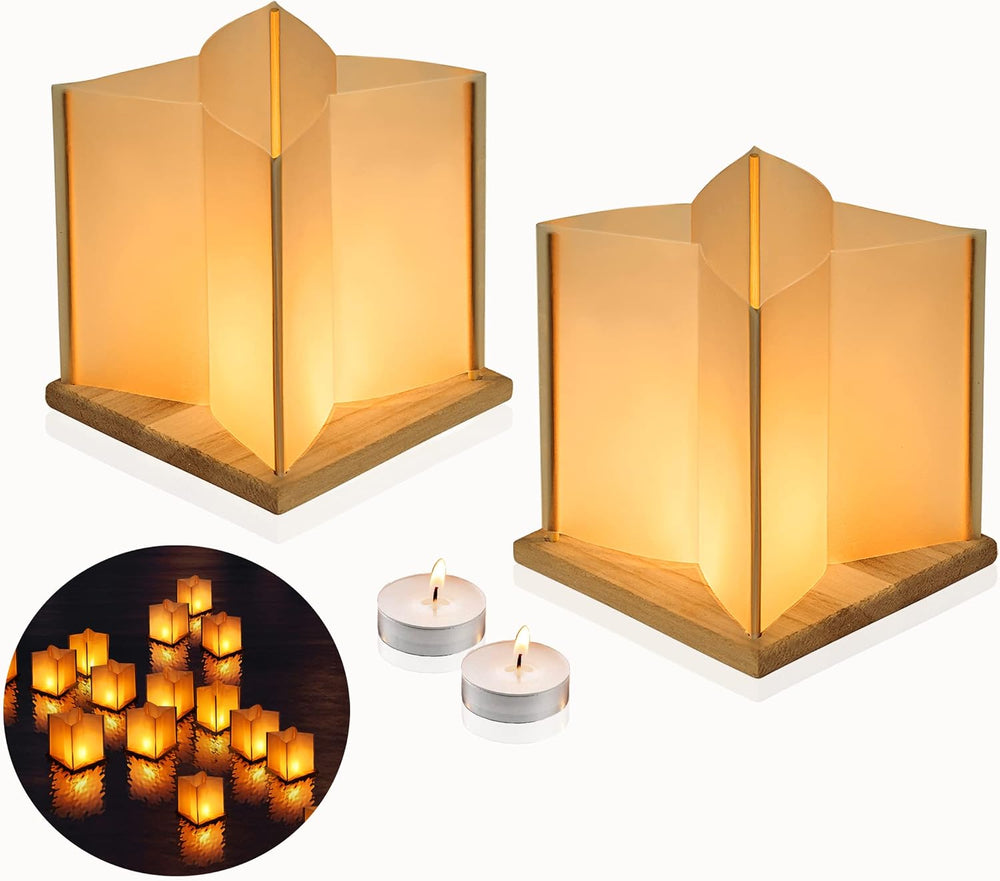 10Pack 6”Paper Floating Candle Lantern,Wooden Water Lanterns with Candles,Out...
