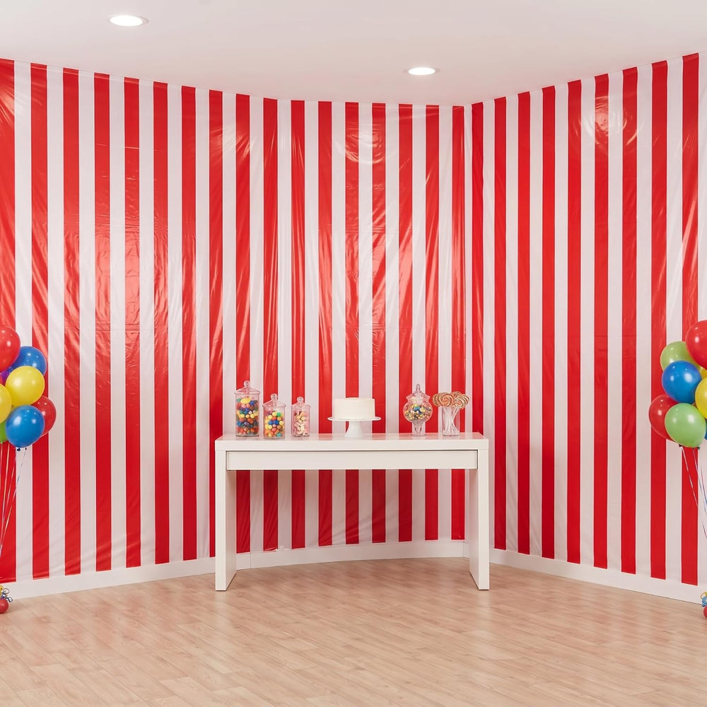 Jecery 54 Inch x 100 ft Red and White Striped Tablecloth Party Decor