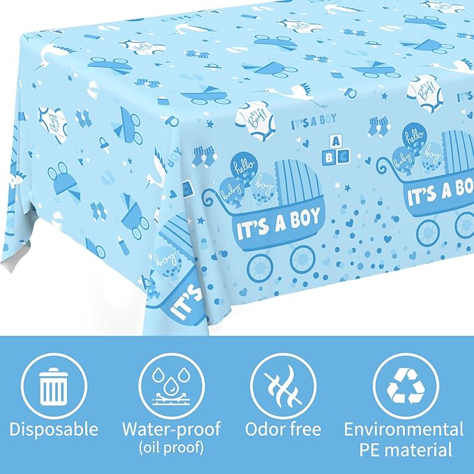 Gatherfun Baby Boy Shower Party Supplies: 2-Pack It’s A Boy Decorations,Disposable Plastic Tablecloth, Ideal Table Cover for Baby Shower Decorations Boy