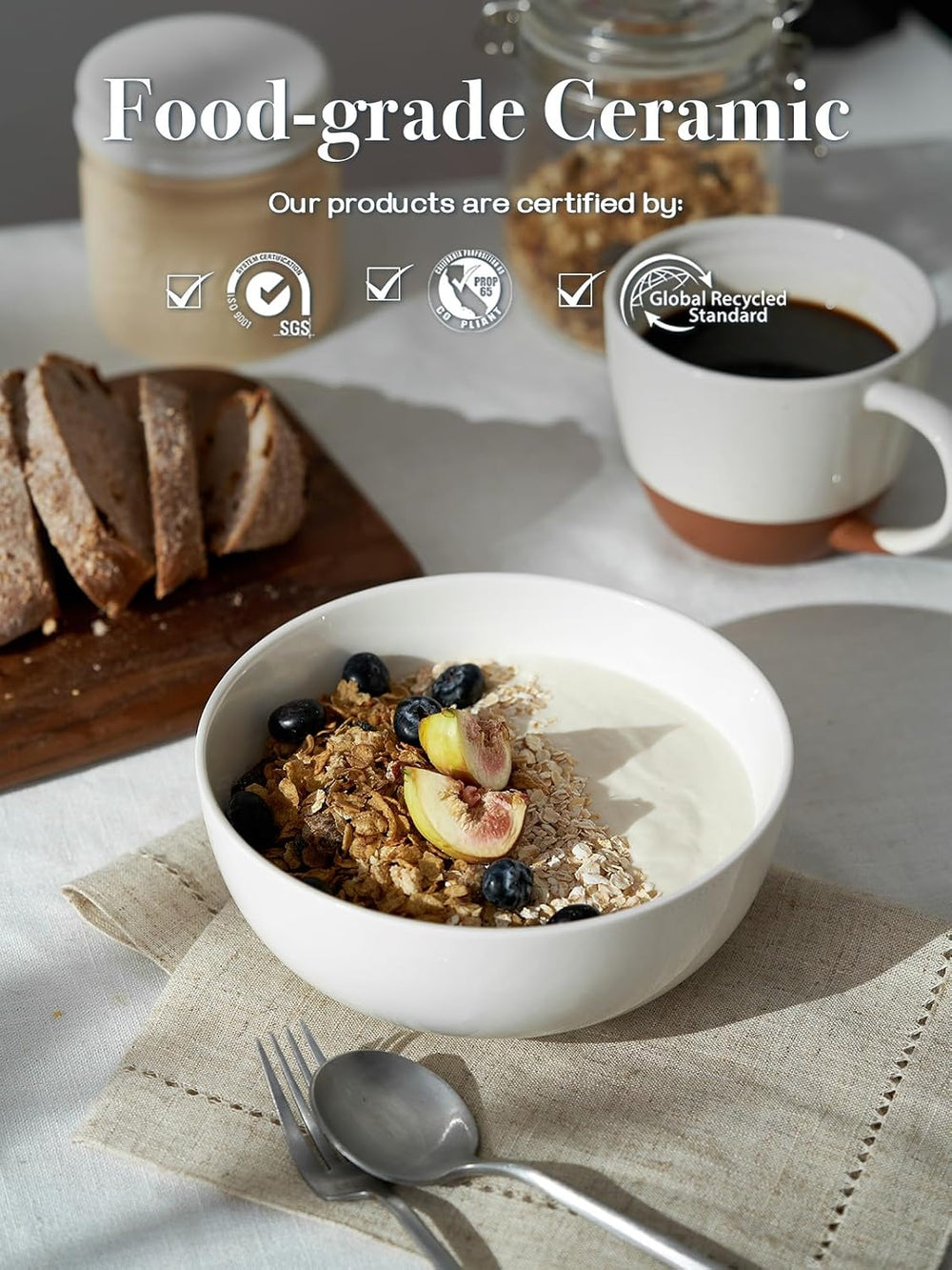 DOWAN 39 OZ Soup Bowls Set of 4 - Large Cereal Bowls, White Ceramic Big and D...