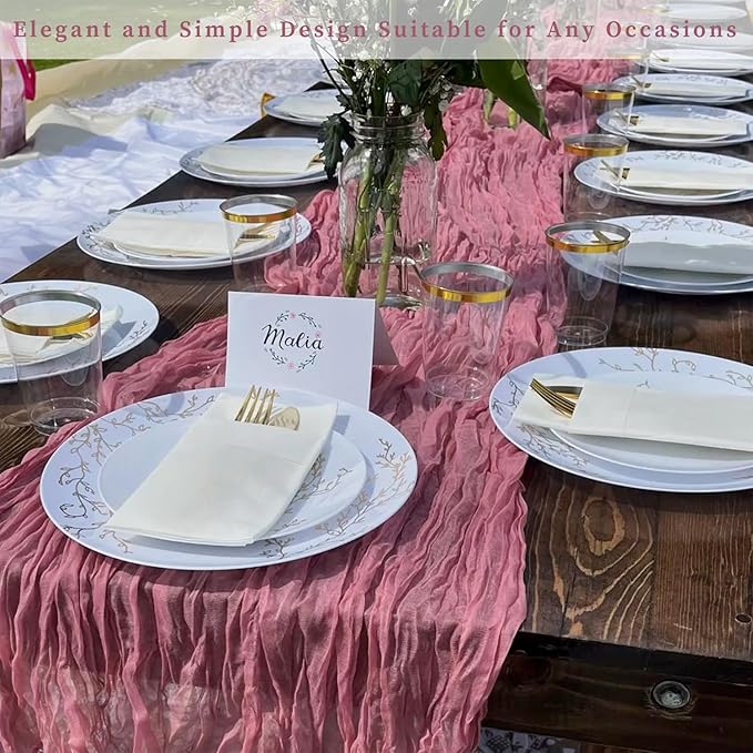 20 Pack Dusty Rose 10FT Cheesecloth Table Runner 20 x 120 Inch Long Rustic Gauze Fabric Cheese Cloth Table Runner for Wedding Bridal Baby Shower Table Decorations Boho Sheer Birthday Party Table Decor