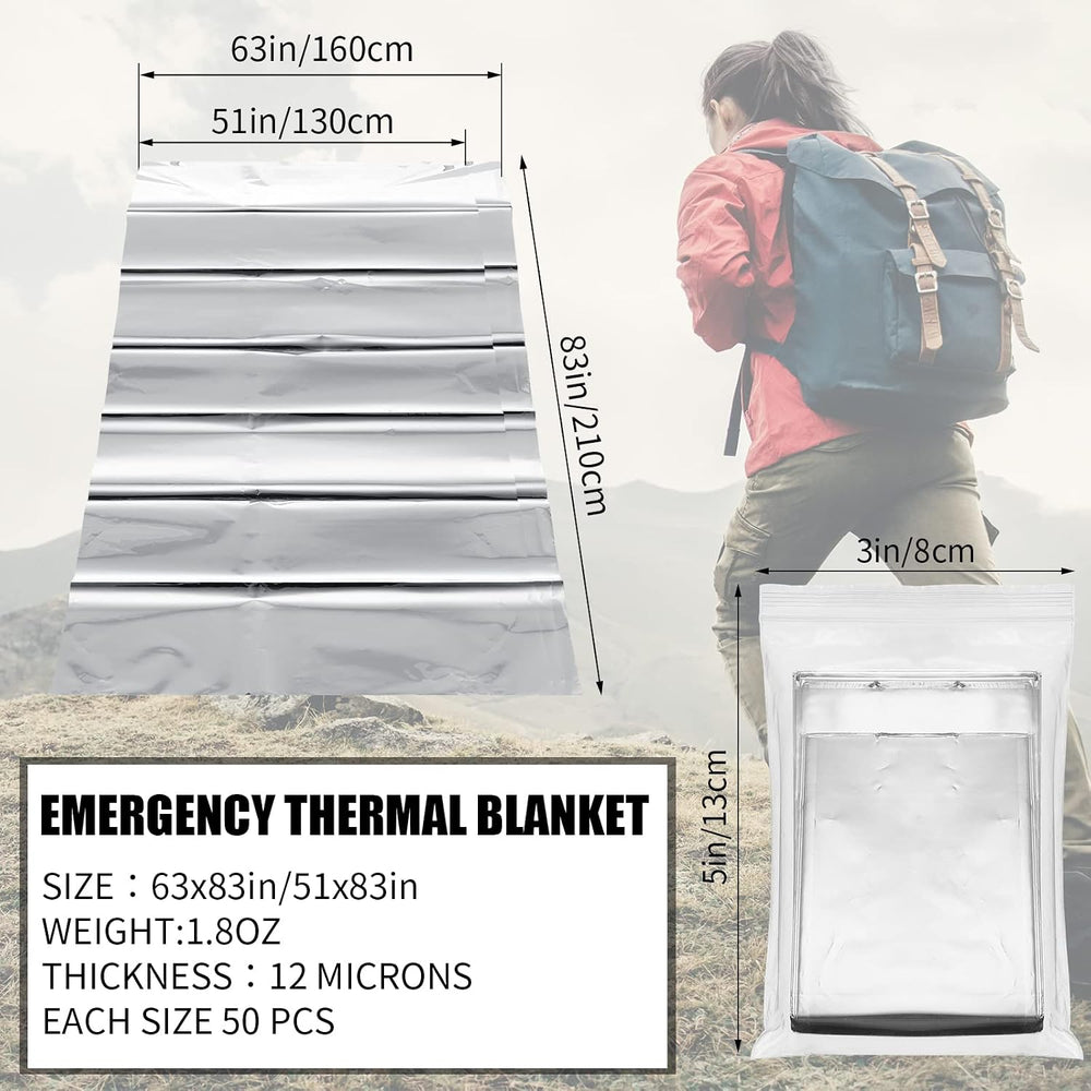 Macarrie 100 Pack 2 Size Emergency Thermal Blanket Survival