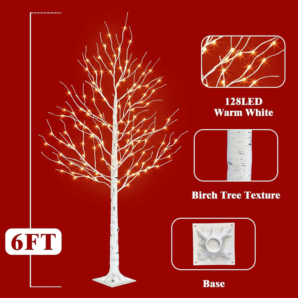 PABIPABI Birch Tree with LED Lights, 6ft Lighted Christmas Trees Outdoor