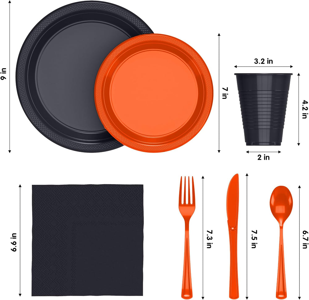 Exquisite 350 Pcs Orange & Black Plates & Napkins Party Plate Set