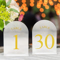 JOYIT Frosted Arch Wedding Table Numbers 1-30 with Stands – 5" X 7" Acrylic Gold Table Number Holders, Perfect for Wedding Receptions, Parties, Anniversaries, and Events