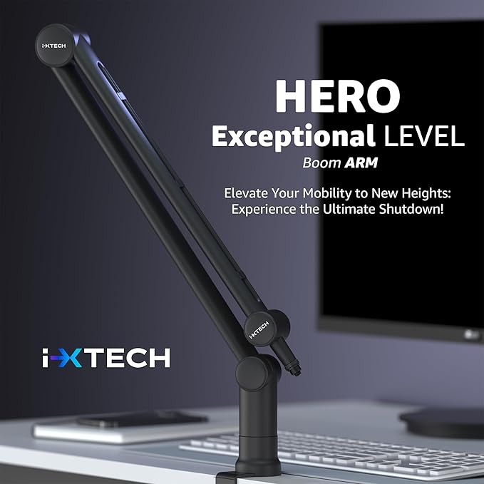 IXTECH Boom Arm - Adjustable 360° Rotatable Microphone Sturdy Stainless Steel Mic Desk, Table Stand Foldable Scissor Stable Mount Arms for Radio Studio, Podcast, Gaming