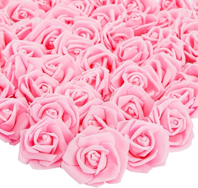Juvale Pink Roses Artificial Flowers - 100 Pack, 3 in Stemless Foam - Bulk Artificial Blooms for Wedding Decor, Centerpiece Table Decorations & DIY Floral Arrangements