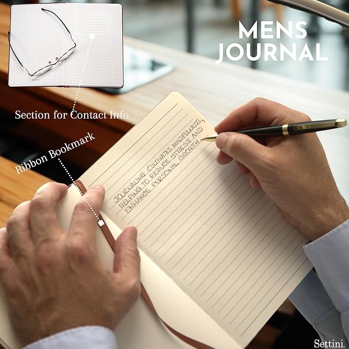 SETTINI® Lined Journal - Compass Journal for Writing Gift Set - Hardcover Vegan Leather, Includes Luxury Pen in a Unique Pen Holder, 192 Pages, 6 x 8.5 inches, Birthday Gift