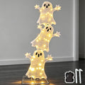 Halloween Decorations Lighted 3 Stacked Ghosts, Freestanding LED Ghost Yard Sign with Timer Battery Operated, Warm White Light Up Ghost Decor for Porch Lawn Garden Indoor Outdoor Holiday Display