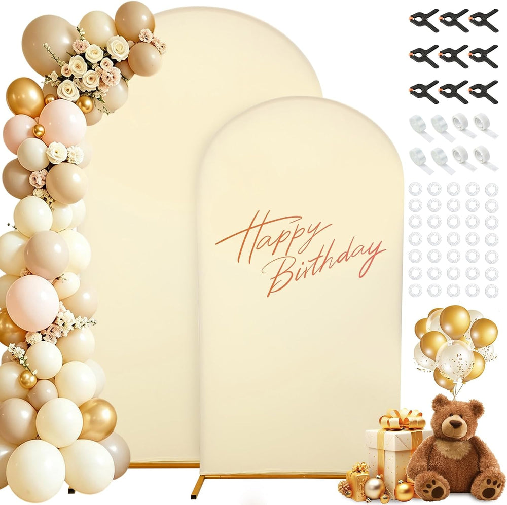 7.2FT, 6FT Beige Spandex Arch Backdrop Stand Covers Set of 2