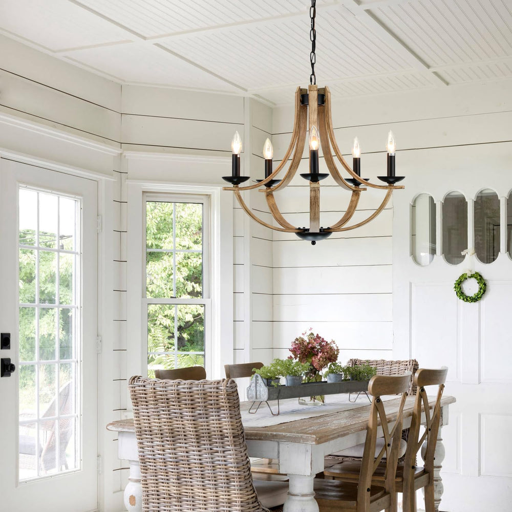 Farmhouse Chandeliers for Dining Room Light Fixture, 5-Light 24 inch Faux Woo...