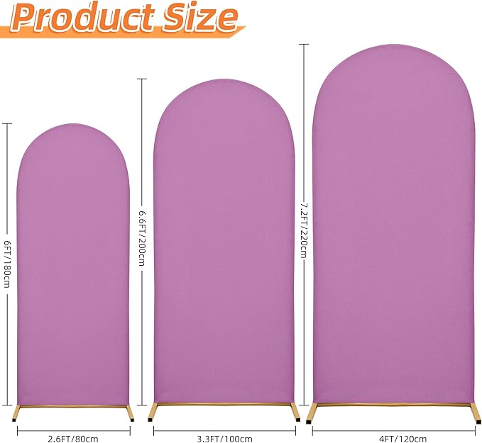 Wedding Arch Cover 7.2FT 6.6FT 6FT Arch Backdrop Cover Spandex Fitted Arch Cover for Round Top Chiara Backdrop Stand Covers for Wedding Birthday Party Baby Shower Banquet Ceremony Decoration (Set of 3)
