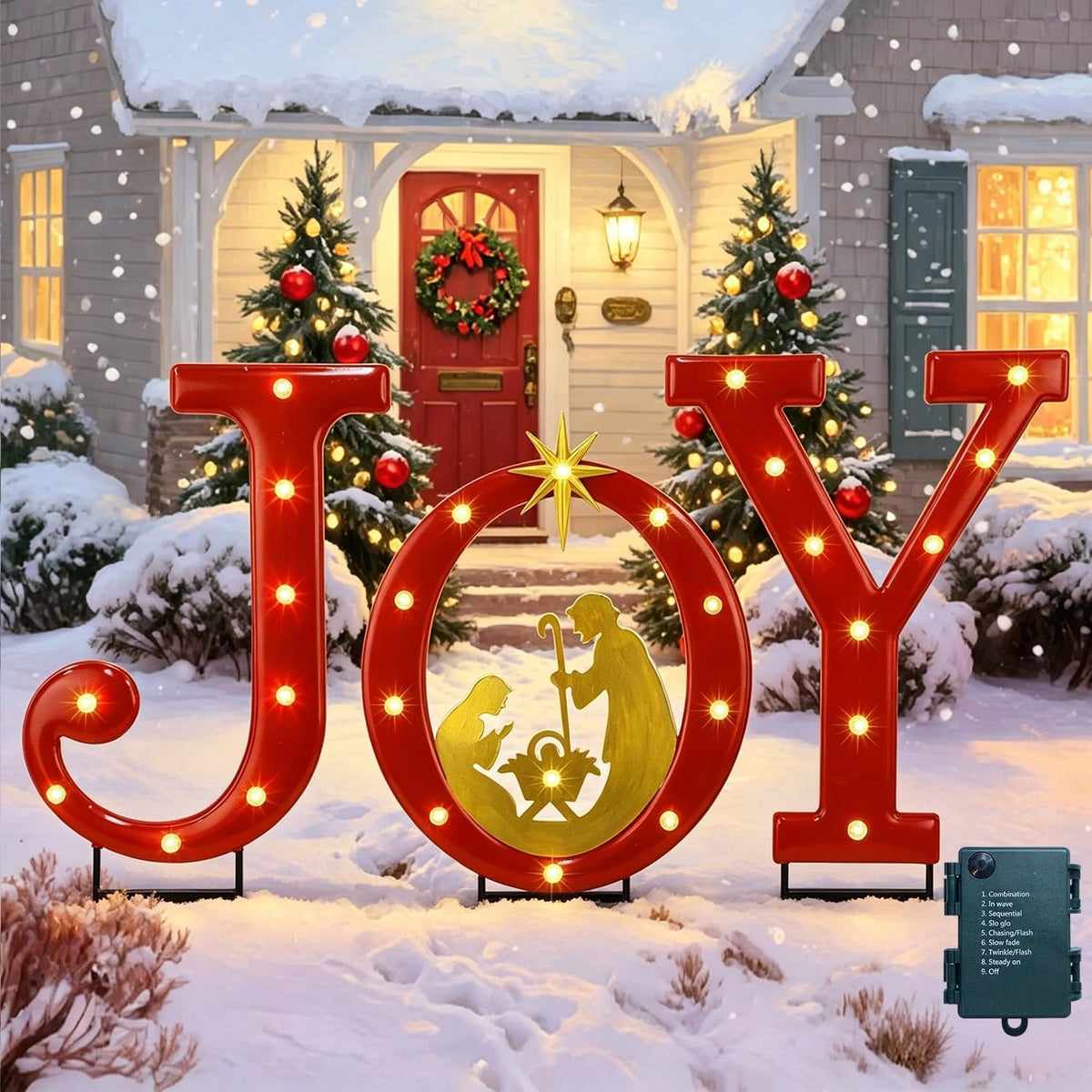 Hausse Lighted Christmas Decorations Outdoor, Upgraded 20" Joy Letter Nativity Scenes Sets, Xmas Metal Religious Yard Decor with Stake, Battery Powered for Winter New Year Holiday Garden Patio Lawn