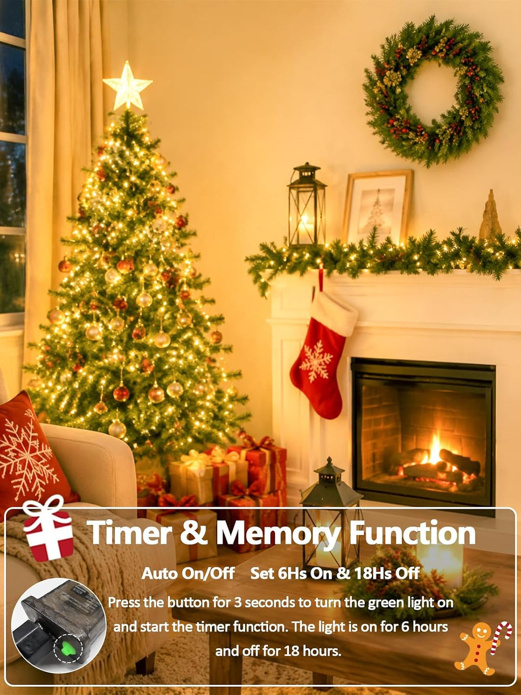 1000 led cluster lights with remote, christmas tree, side view
