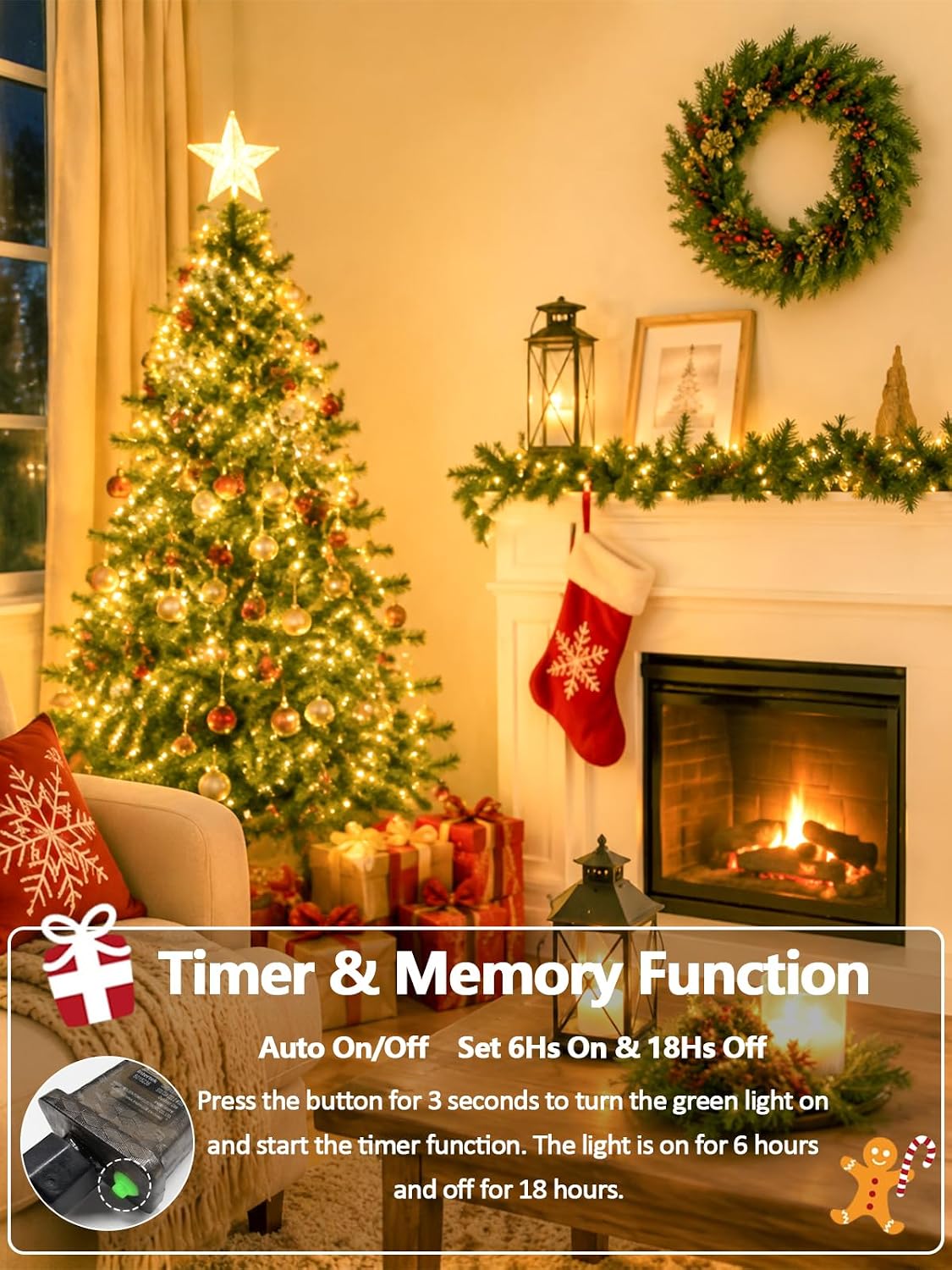 1000 led cluster lights with remote, christmas tree, side view