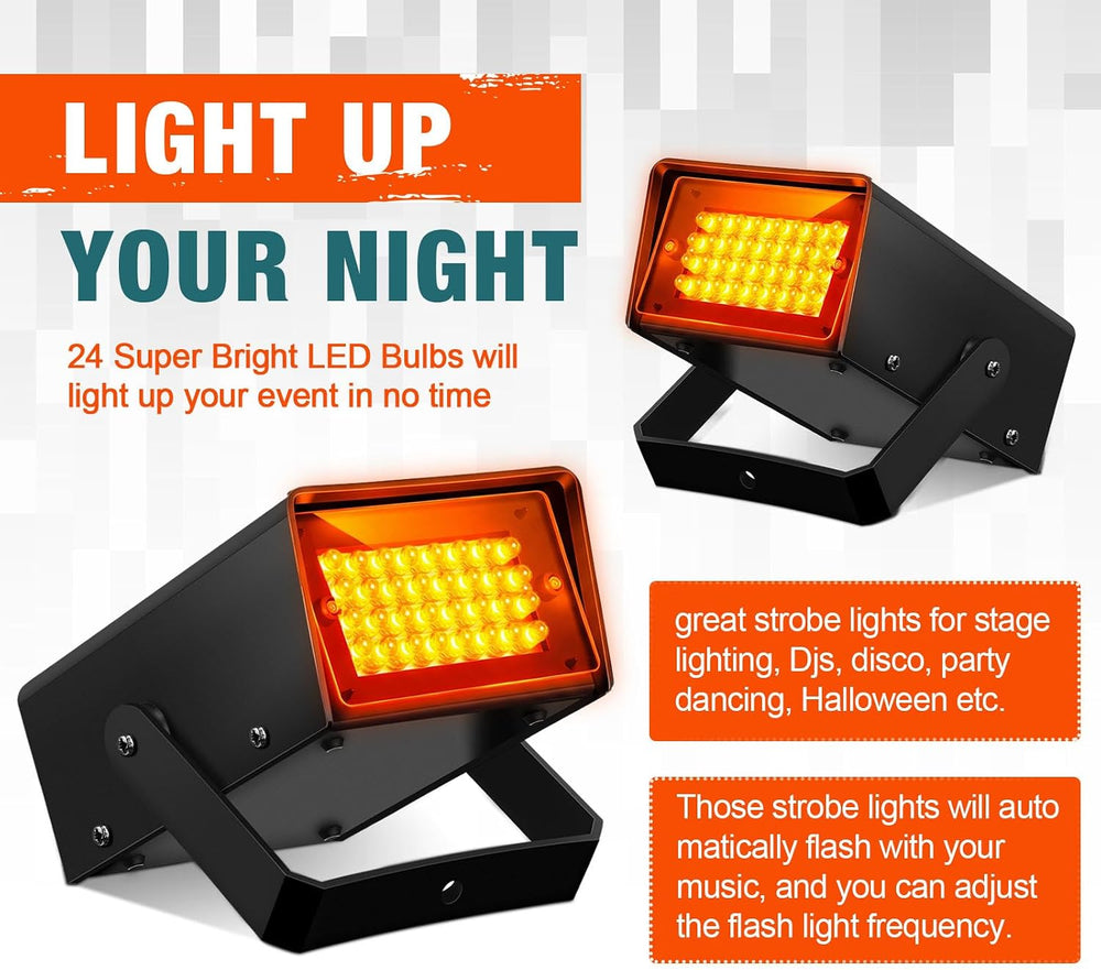Treela 4 Pack Strobe Party Light Small Bright LED Outdoor, Orange, 32 LED