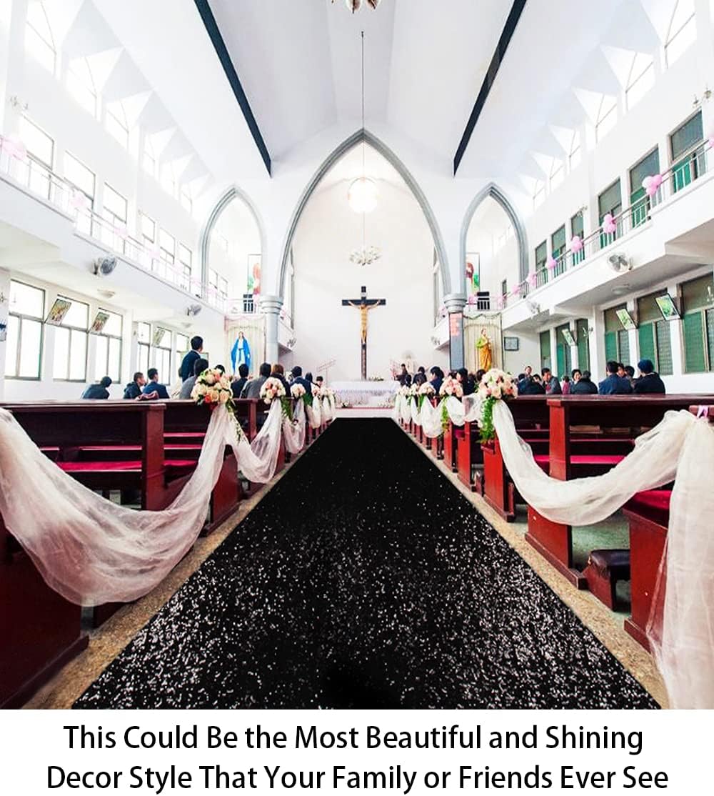 ShinyBeauty Sparkling Sequin Aisle Runner 4FTx20FT - Black Glitter Wedding Ca...
