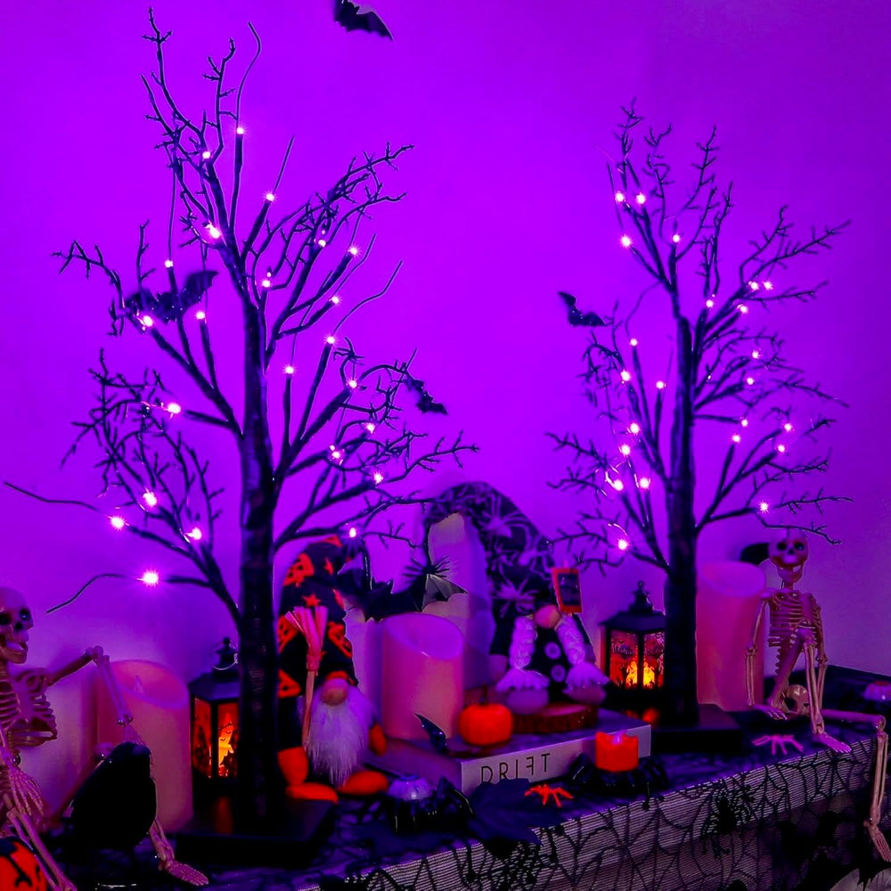 Halloween Decorations Indoor 2 Pack 24 Inch Halloween Black Tree with 24 Purp...