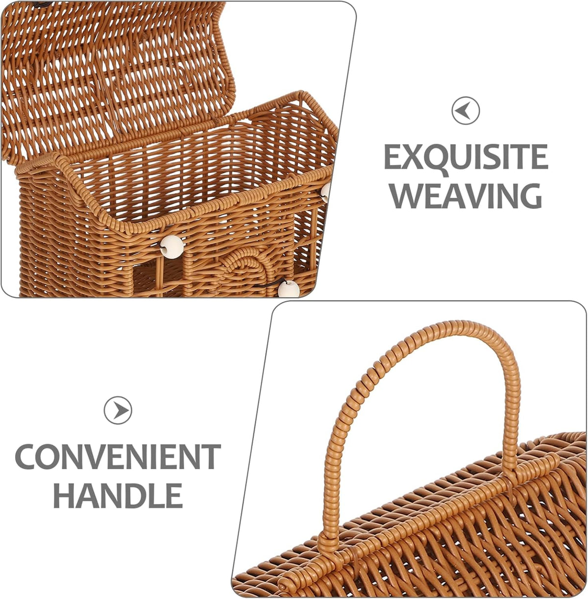 HANABASS House-Shaped Storage Basket with Lid, Brown PP Woven with Handle