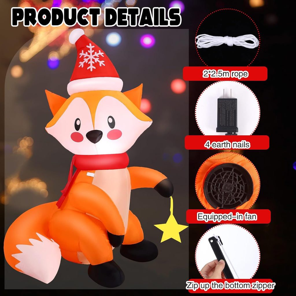leyndo 5 ft lighted fox christmas decor inflatable, close-up detail