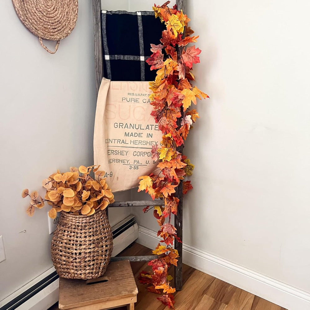 12 Pack Fall Leaf Garland, 5.9Ft Artificial Maple Leaf Garland Fall Leaves Au...