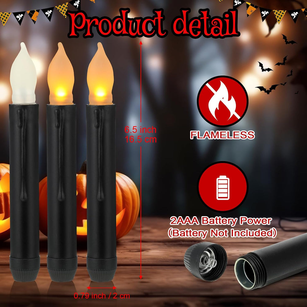 Macarrie 60 Pcs Halloween Flameless LED Taper Candles, Black,Yellow
