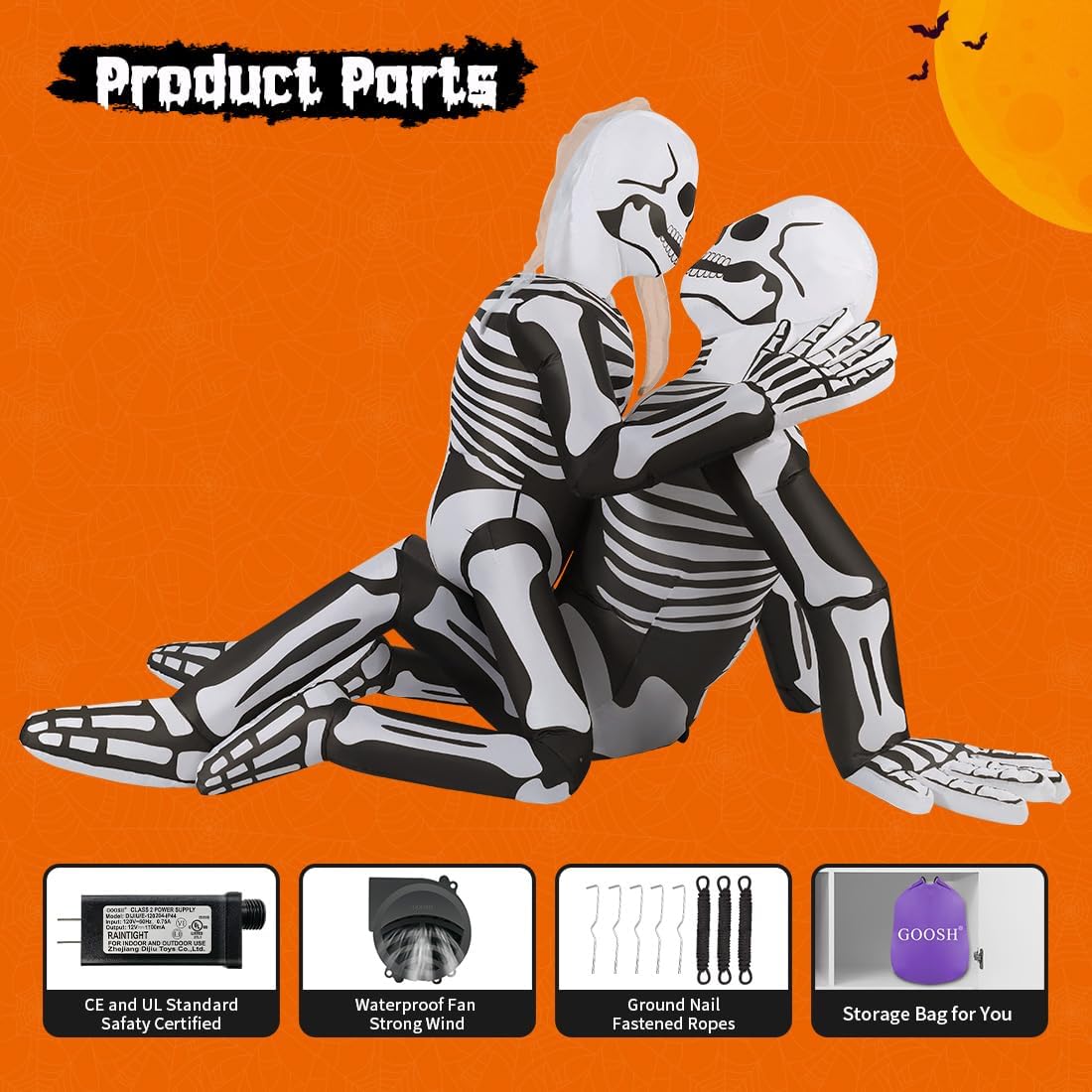 goosh 6.5 ft long halloween inflatables skeleton outdoor, package contents