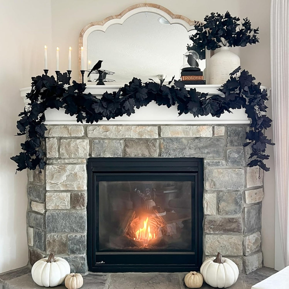 CQURE 10 Pack Black Fall Leaf Garland, Total 59Ft Halloween Garland Hanging V...