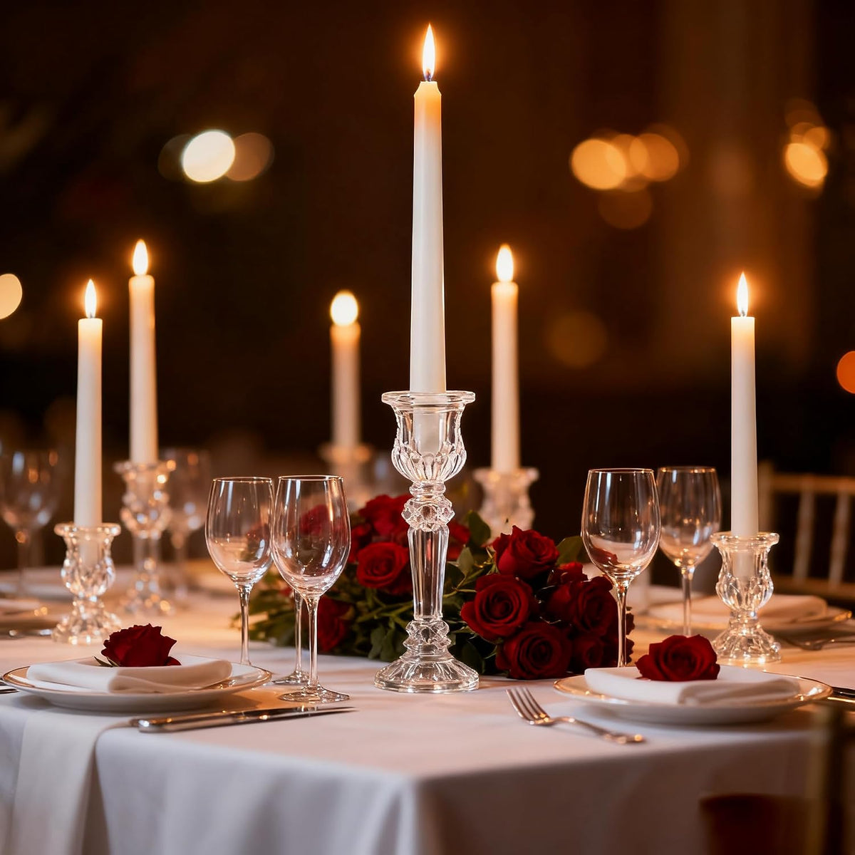 48 Pcs Clear Glass Taper Candle Holders Bulk, 2.5 Inch Small Candlestick Stands, Elegant Table Centerpieces for Wedding, Christmas, Valentine’s Day, Party, Home and Dining Room Decorations (Clear)