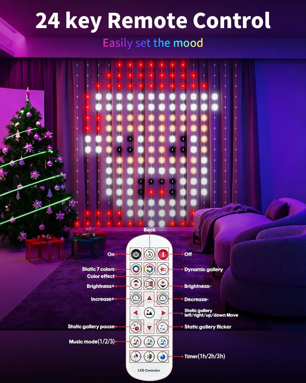 Smart Curtain Lights 400Leds, Dynamic DIY String Lights 6.5x6.5FT