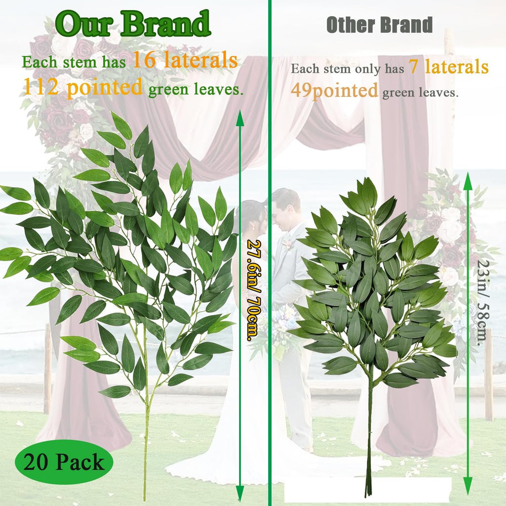 Artificial Italian Ruscus Greenery Stems, 20 Pack Faux Green Leaf Garland Bra...