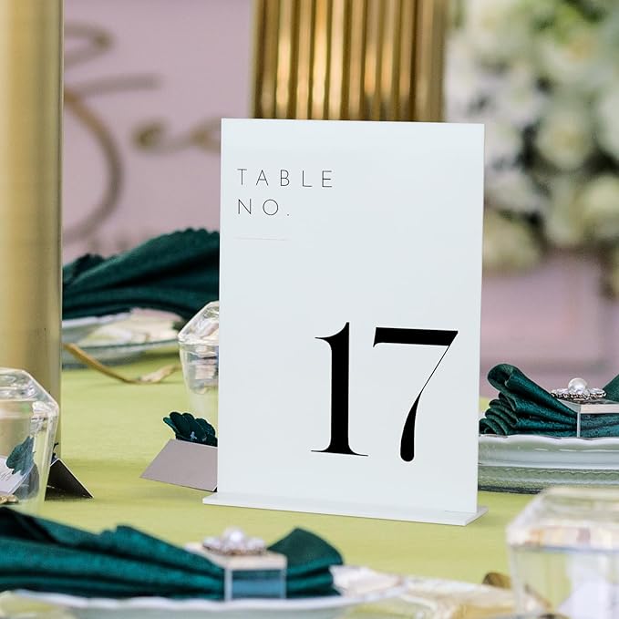 JINMURY White Wedding Table Numbers 1-25 with Stands, 5"x7" White Acrylic Table Numbers, Perfect for Wedding Reception, Party, Anniversary, Event