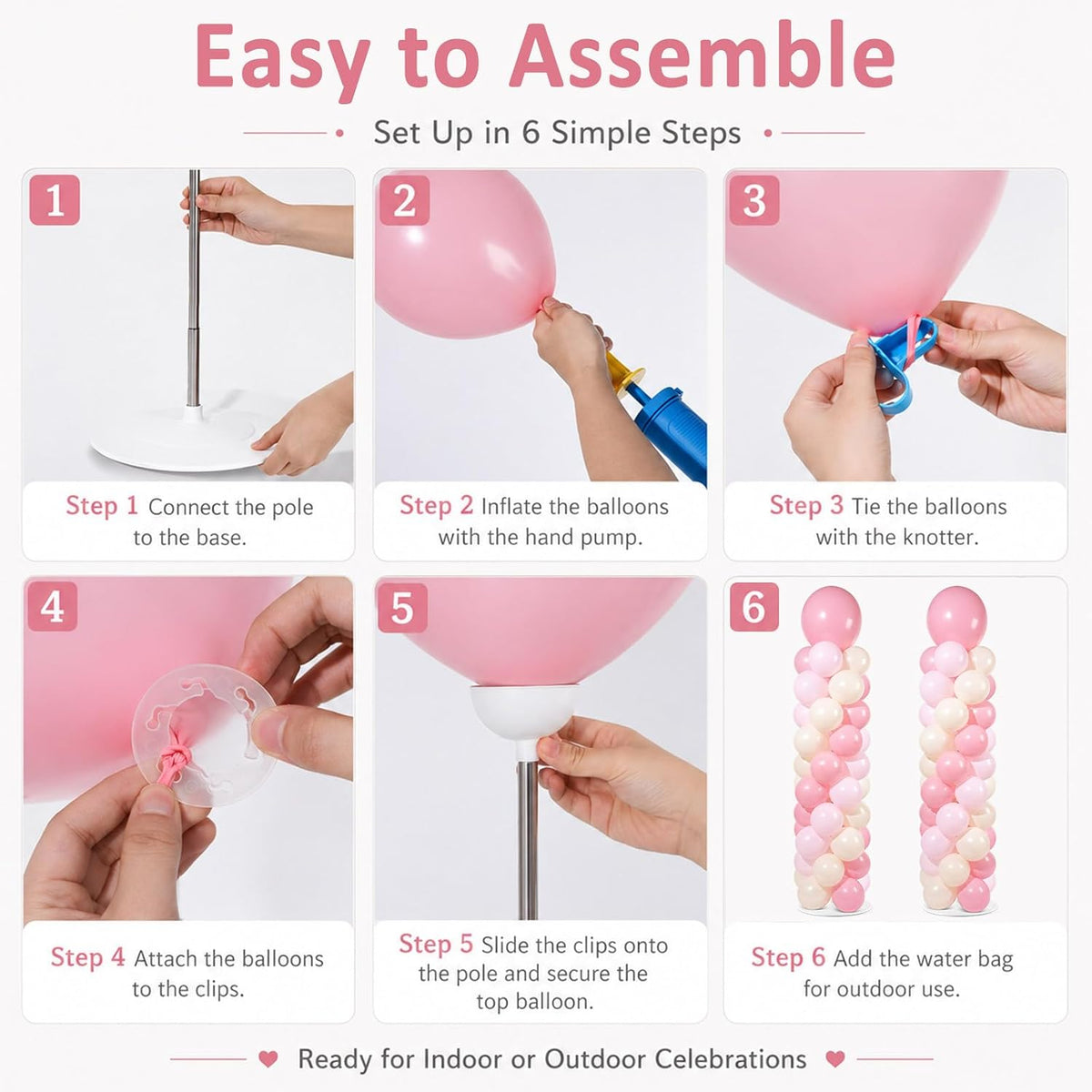 2 Sets Adjustable Balloon Column Stand Kit with Bases（Blush Pink）