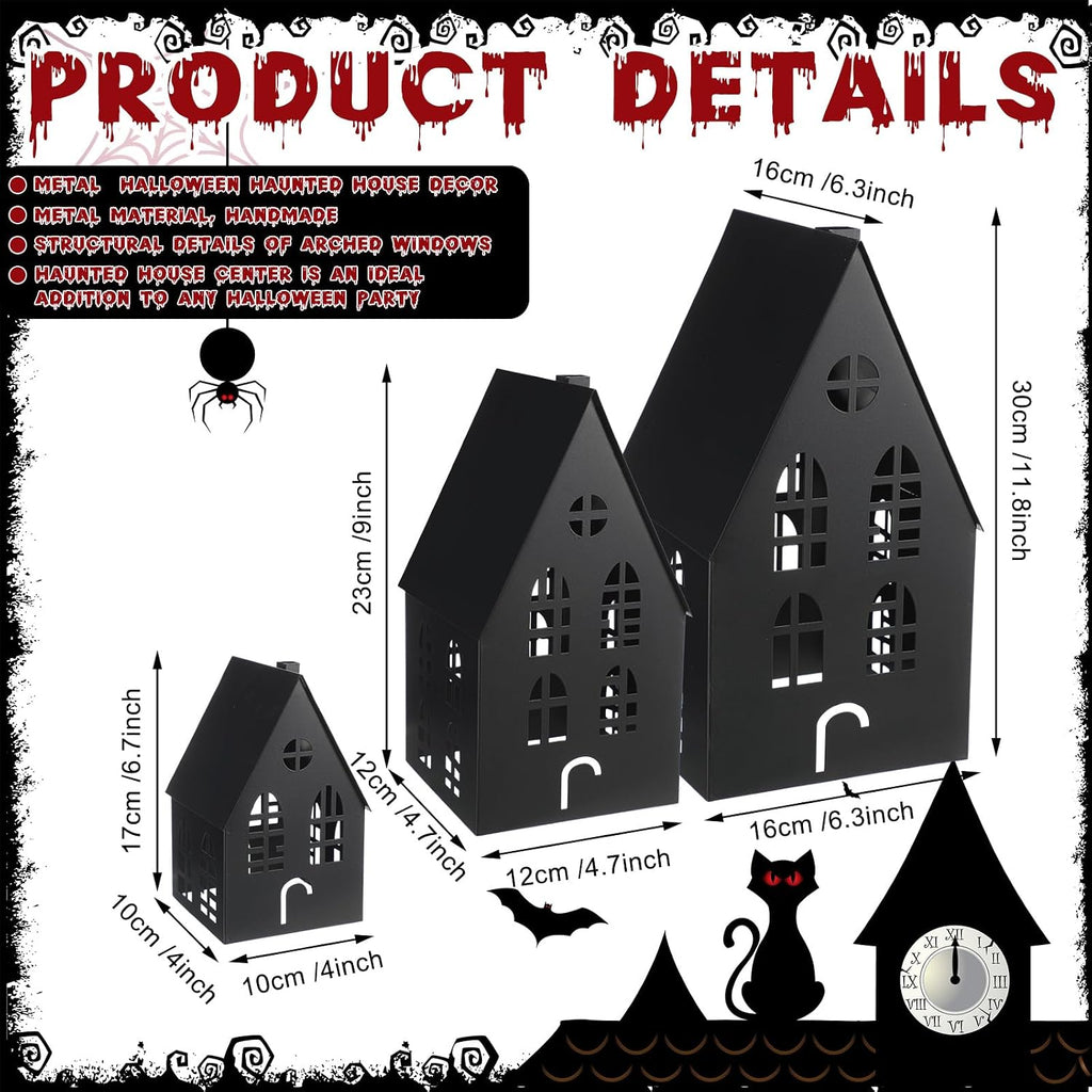 beeveer 3 pack metal halloween haunted houses black shown in use