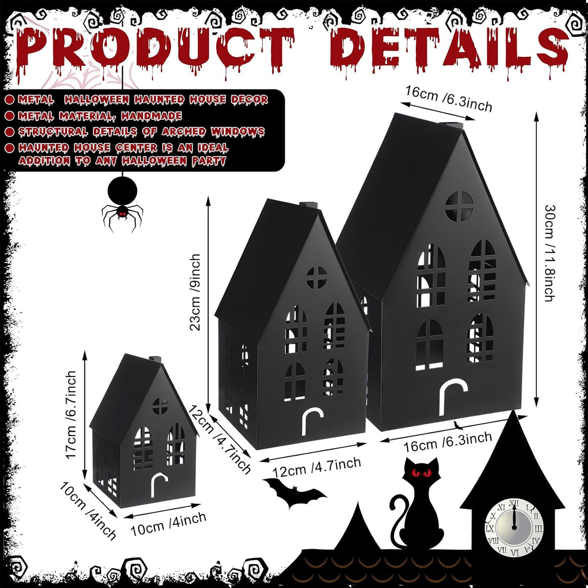 beeveer 3 pack metal halloween haunted houses black shown in use