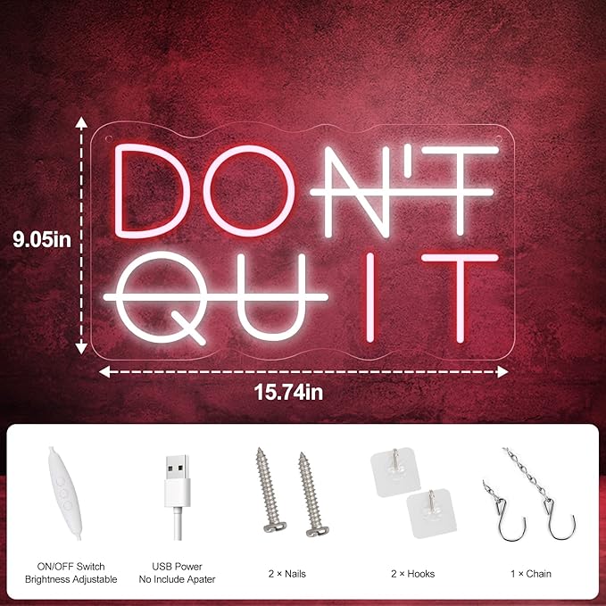 Don't Quit Neon Sign for Wall Decor, DO IT Neon Lights Party Decorations, USB Powered Switch LED Neon Lights Adjustable for Office, Gym, Man Cave, Gamer Room Decor
