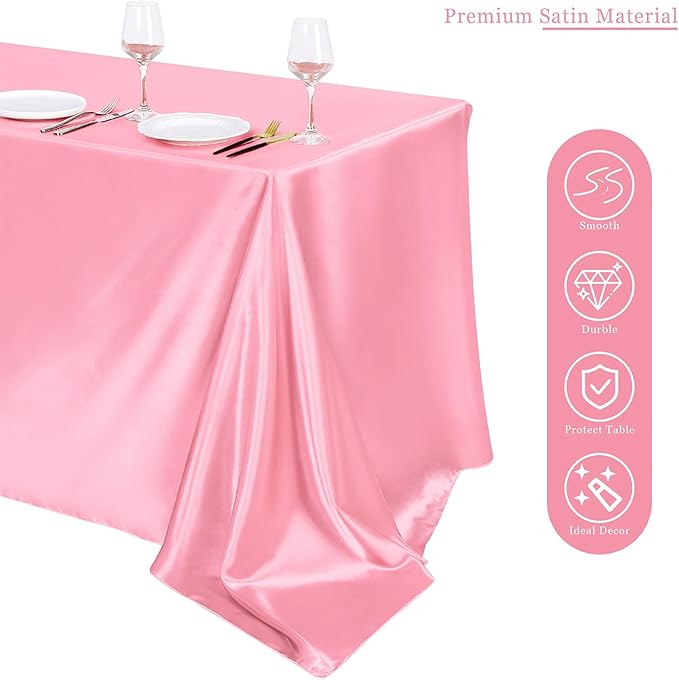 TURSTIN 4 Packs Gradient Pink Satin Tablecloth 102 x 58 Inch Overlay Satin Table Cover Rectangle Bright Silk Tablecloth Smooth Fabric Table Decoration for Wedding Banquet Party Events