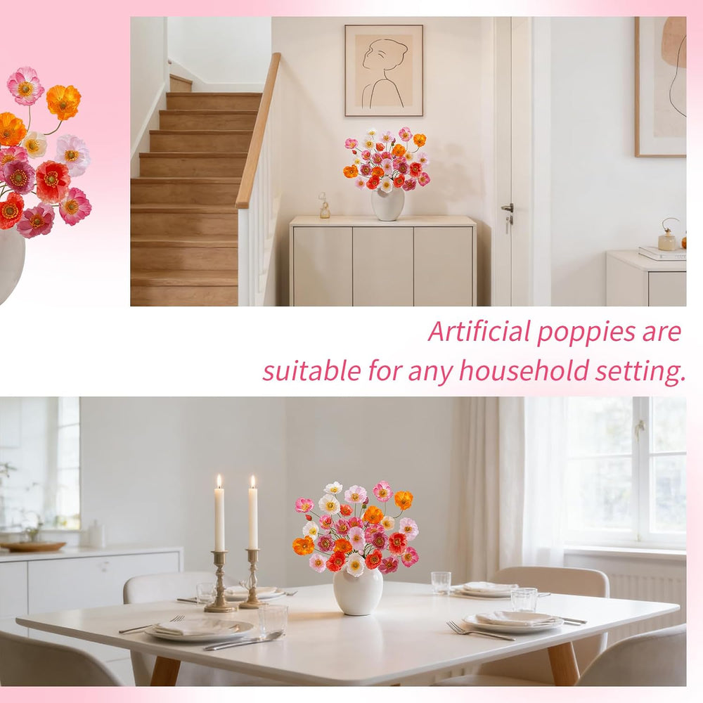 12PCS 36Heads Artificial Poppy Flowers with Stems, Silk Iceland Poppies Fake ...