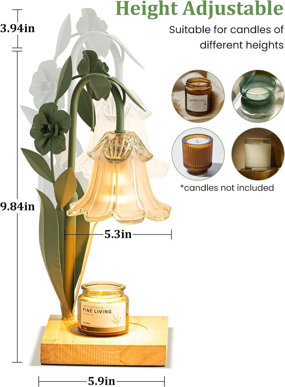 Candle Warmer Lamp with Timer Dimmer, Adjustable Height Flower Candle Lamp Wa...