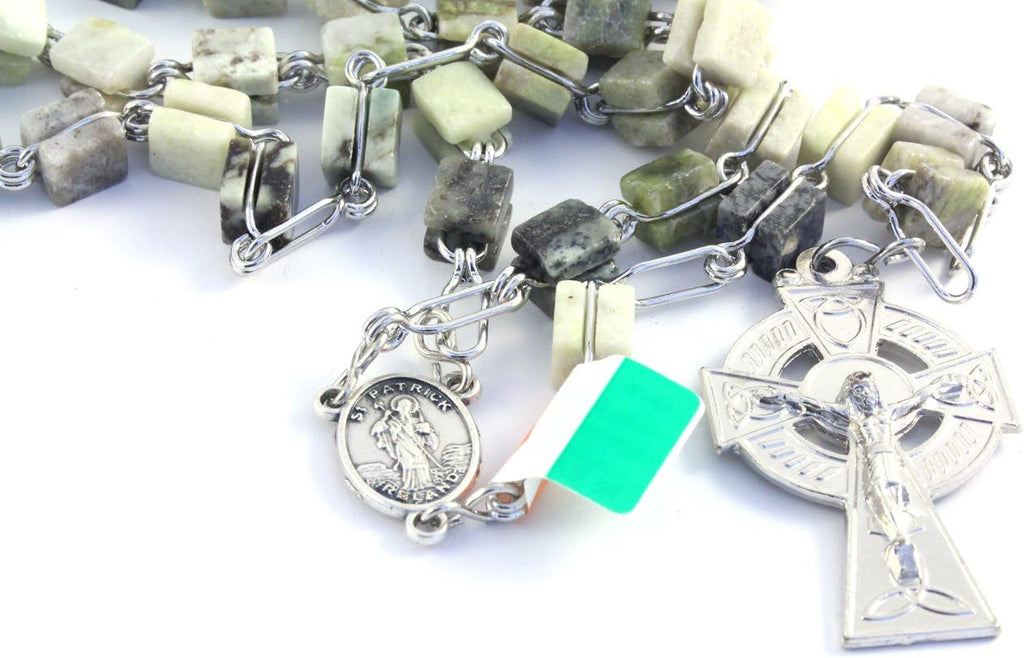 irish connemara marble rosary prayer beads handcrafted shown in use