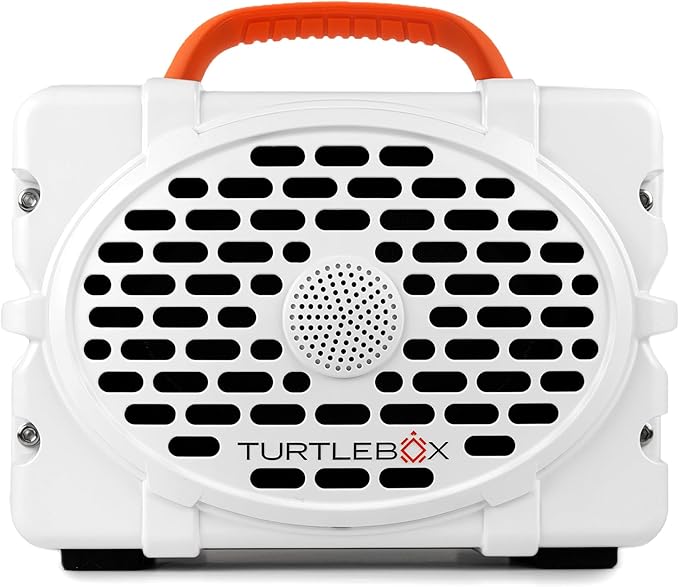Turtlebox Original Gen 3: Portable Outdoor Bluetooth Speaker – Ultra-Loud (120dB), Waterproof (IP67), Rugged, Impact-Resistant, 3-Day Battery | Party Mode: Unlimited Pairing Stereo, White/Blaze Orange