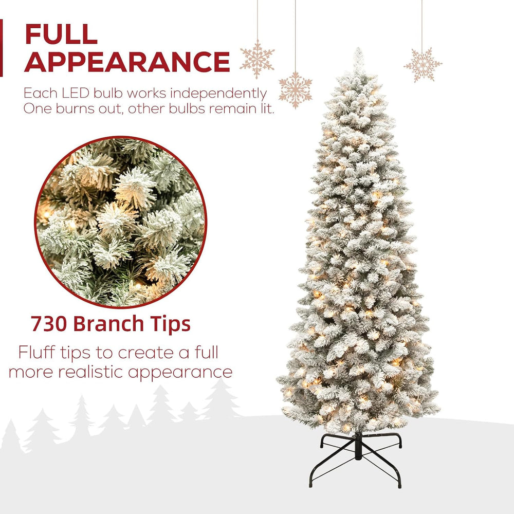Hykolity 7.5ft Prelit Slim Flocked Christmas Tree with 240 Multicolor LEDs