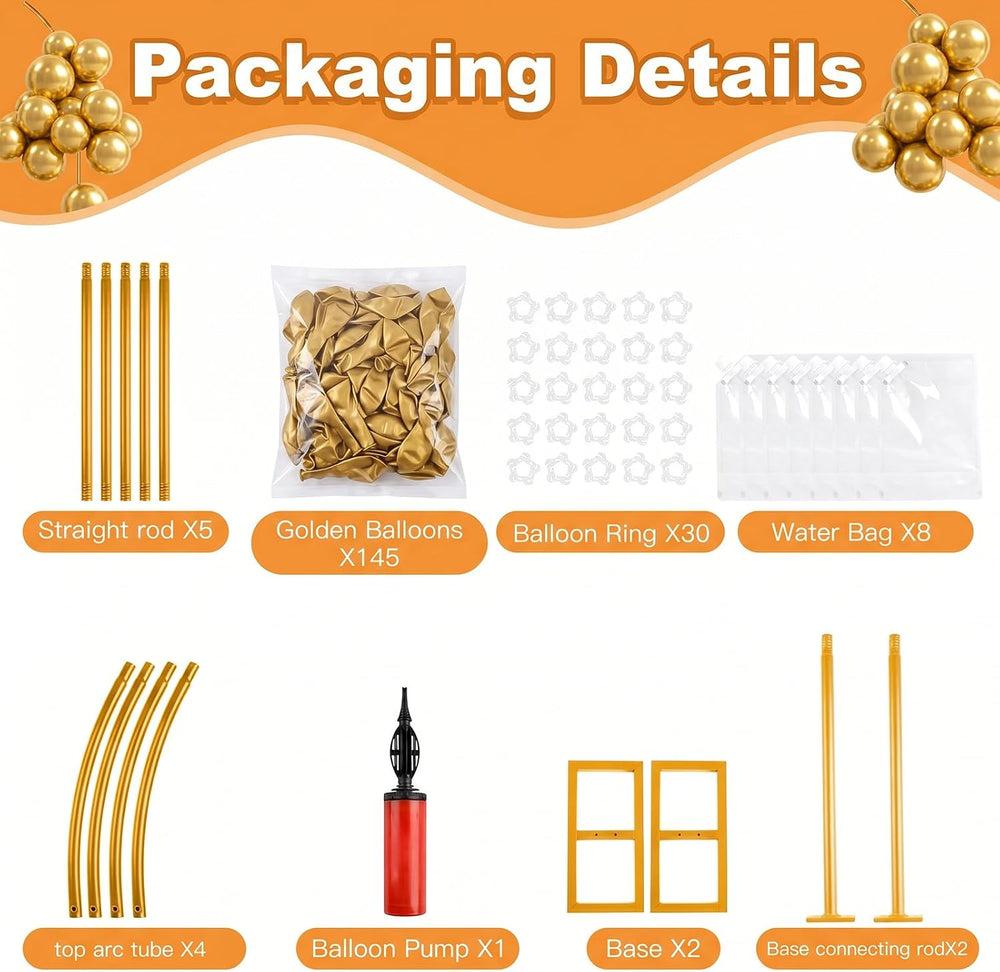 Balloon Arch Stand Kit Set with 145PCS Metallic Gold Balloons – Duty Metal We...