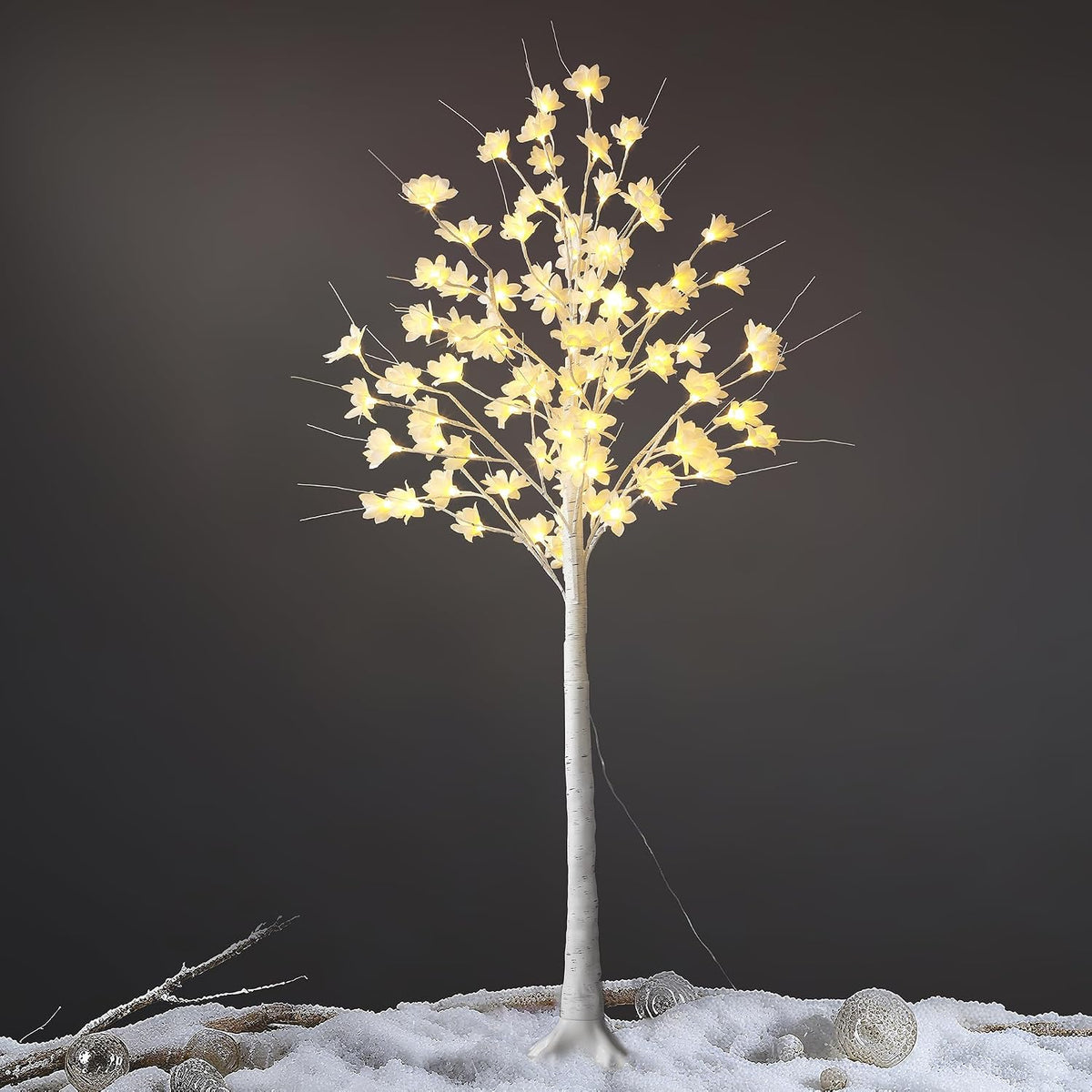 5FT White Flower Tree with Lights,Lighted Flower Tree for Holiday Decor