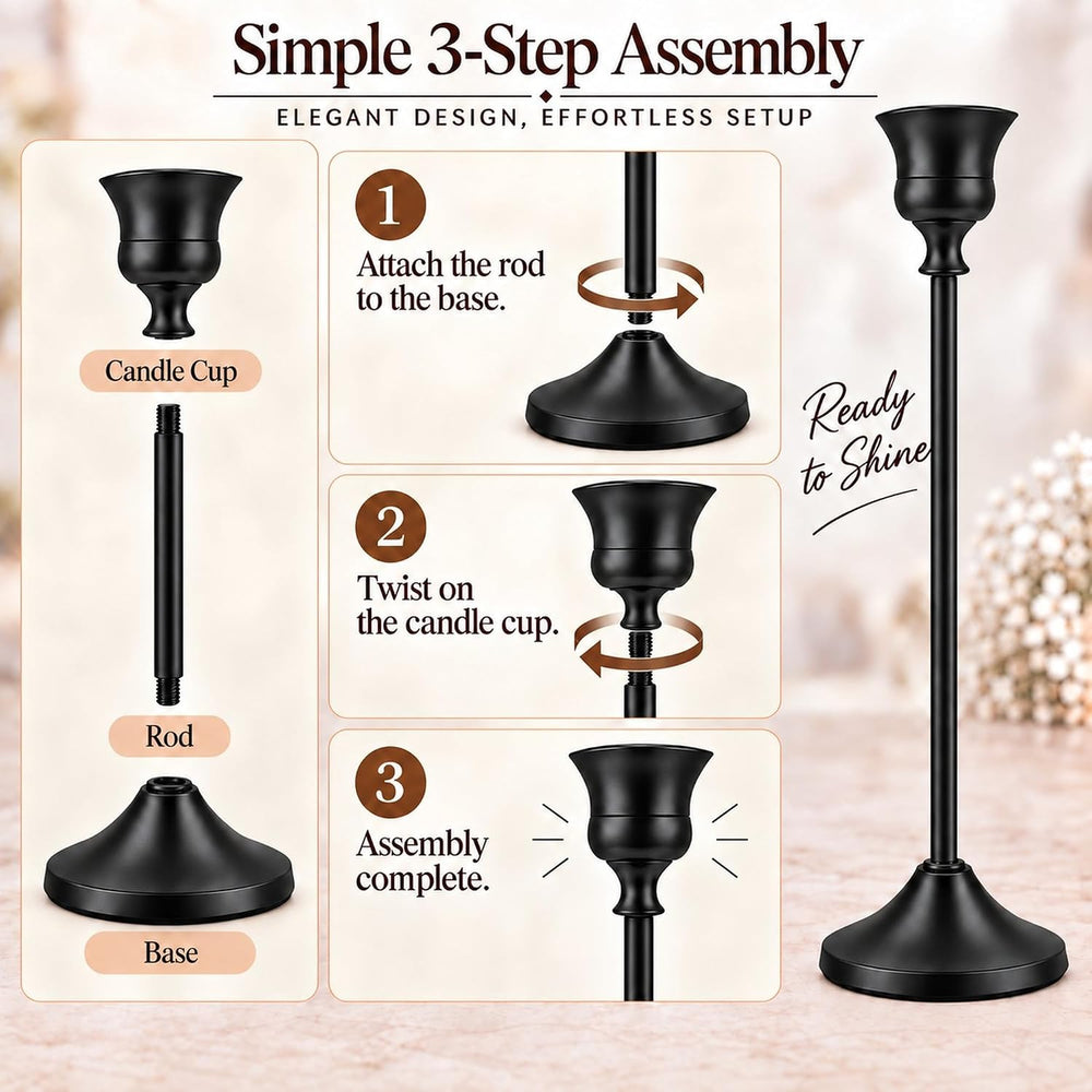 6Pcs Black Taper Candle Holders, Heavy Metal Candlestick Holders for Table