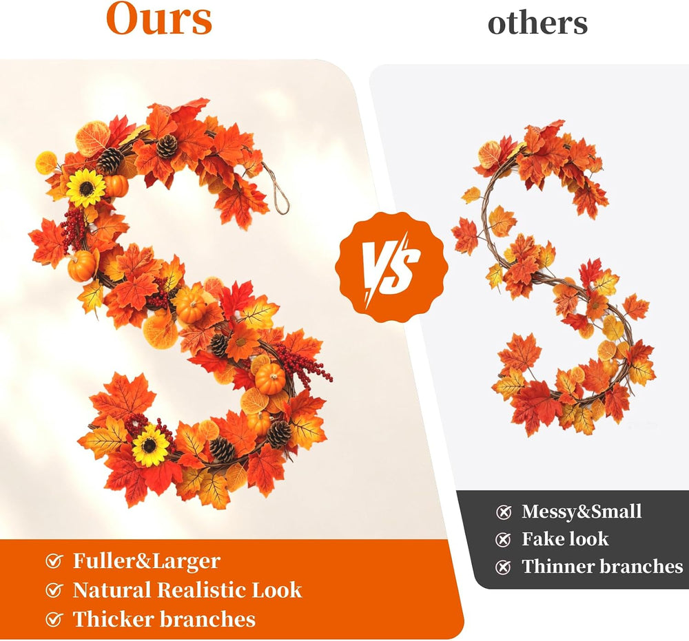 Fall Home Decor-2 Pack 6Ft Maples Pumpkin Berry Pinecone Sunflower Garlands
