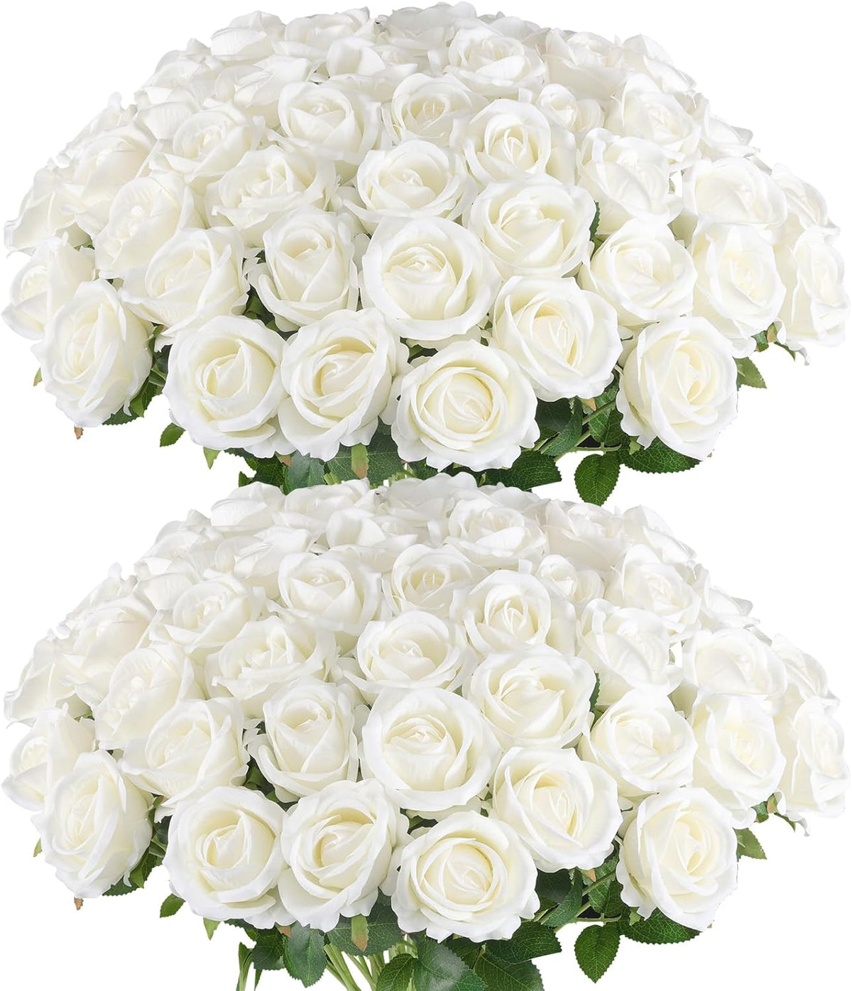 Hananona 50 Pcs Artificial Roses, Realistic Silk Flowers Bulk, White